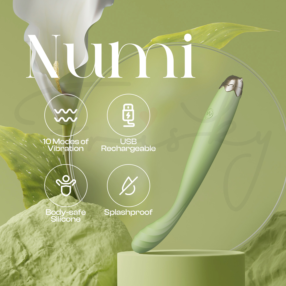 Numi vibrator with icons highlighting key features.