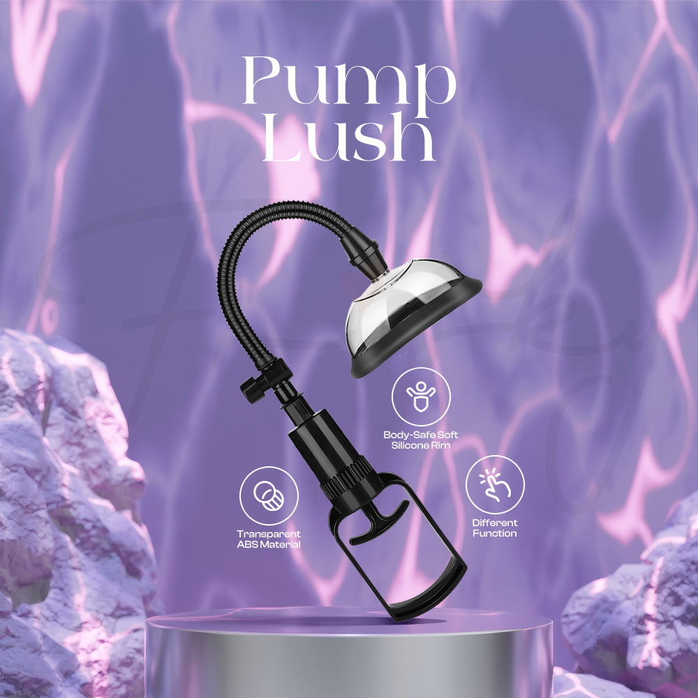 Pump Lush manual suction set displayed in elegant lighting with purple tones and stylish branding.