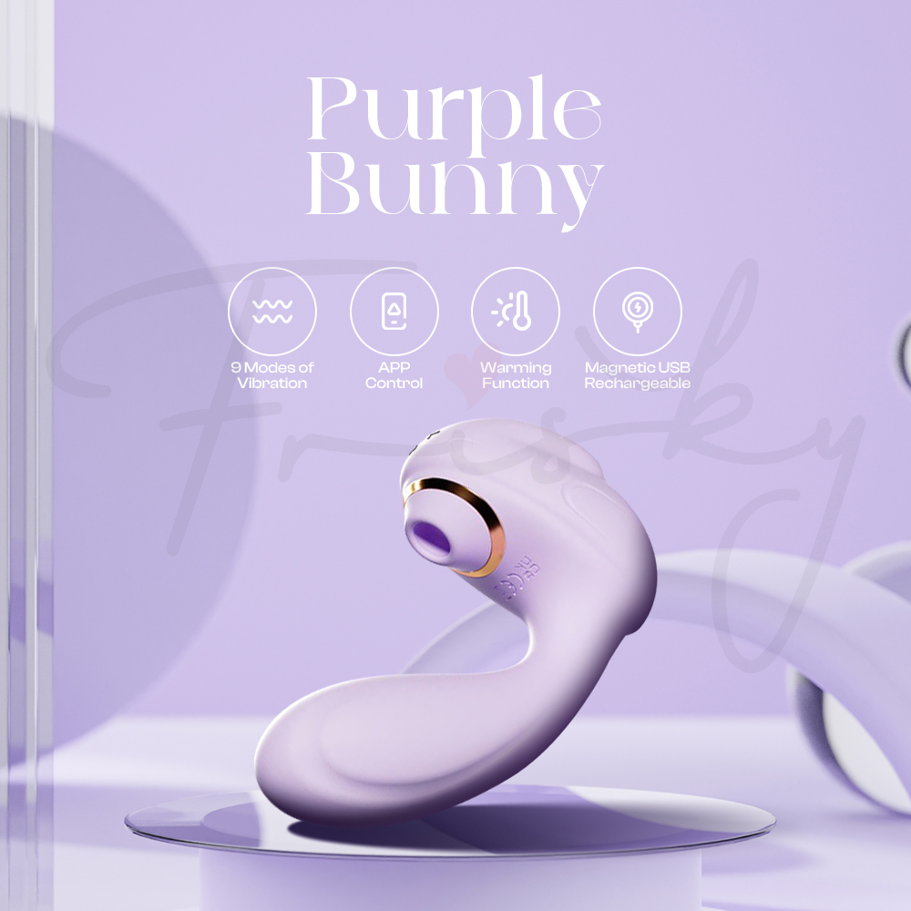 Purple Bunny wearable egg displayed in soft lavender studio setting