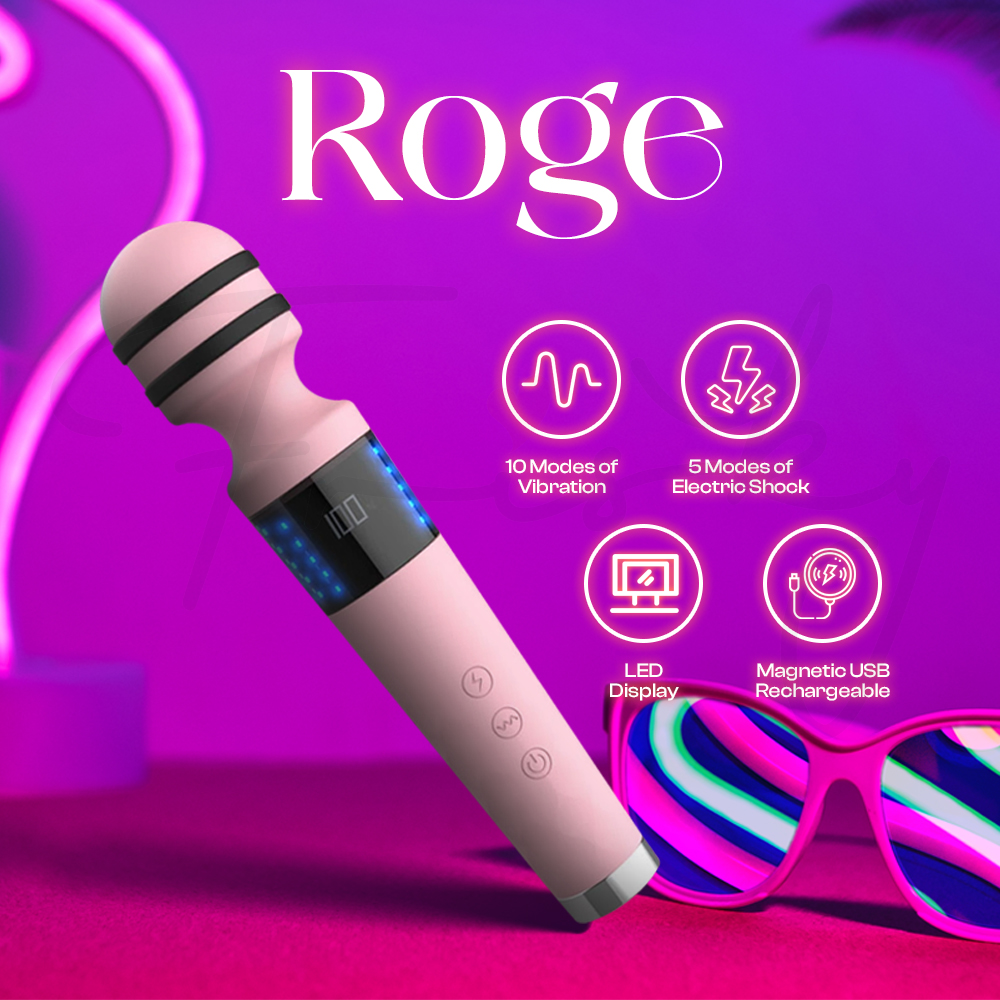 Roge - Electric Shock LED Display AV Wand Vibrator, Adult Female Rechargeable Sex Toys