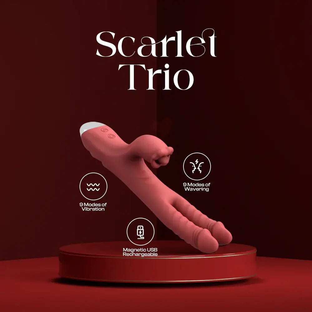 Scarlet Trio - Dual Head Dildo Triple Stimulation Vibrator - Frisky Business Adult Sex Toys Shop