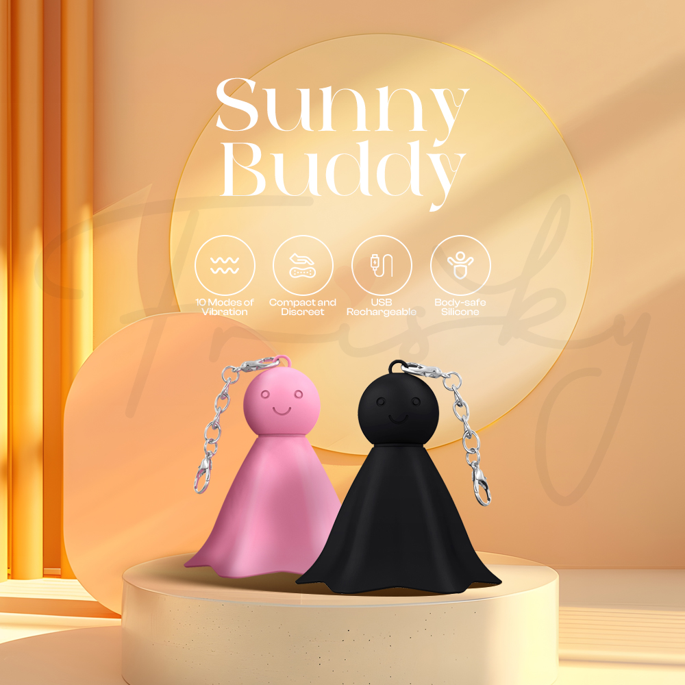Pink and black Sunny Buddy vibrators shown together in elegant studio setting
