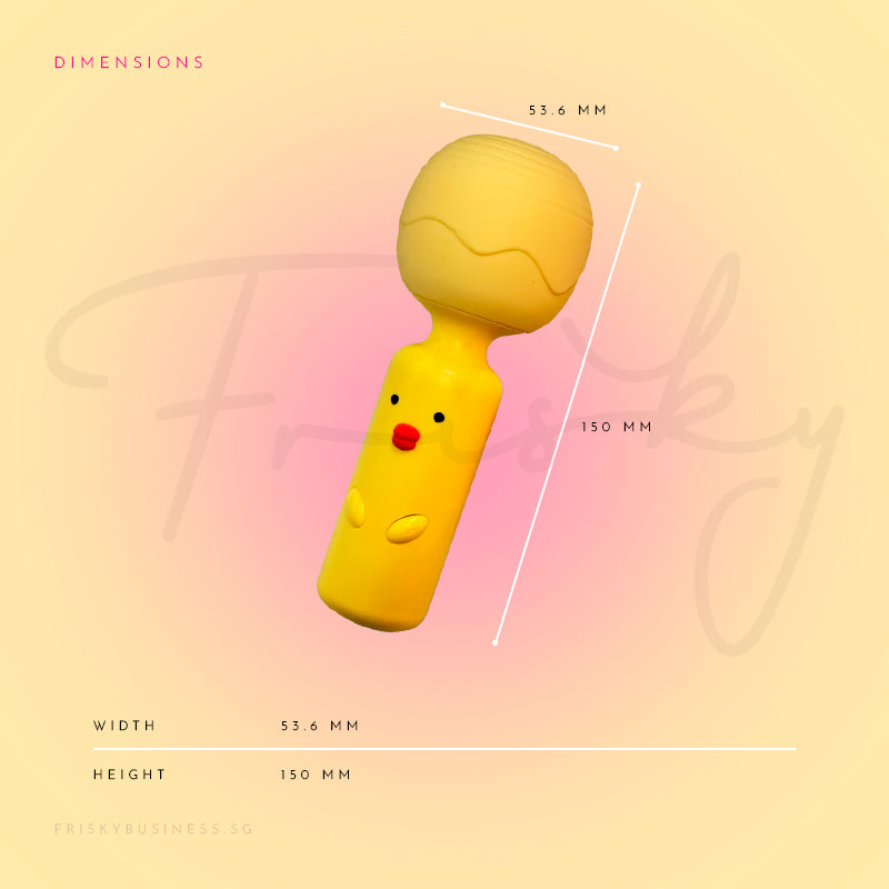 Compact Sunny Pip mini wand massager displayed on a soft pastel background.