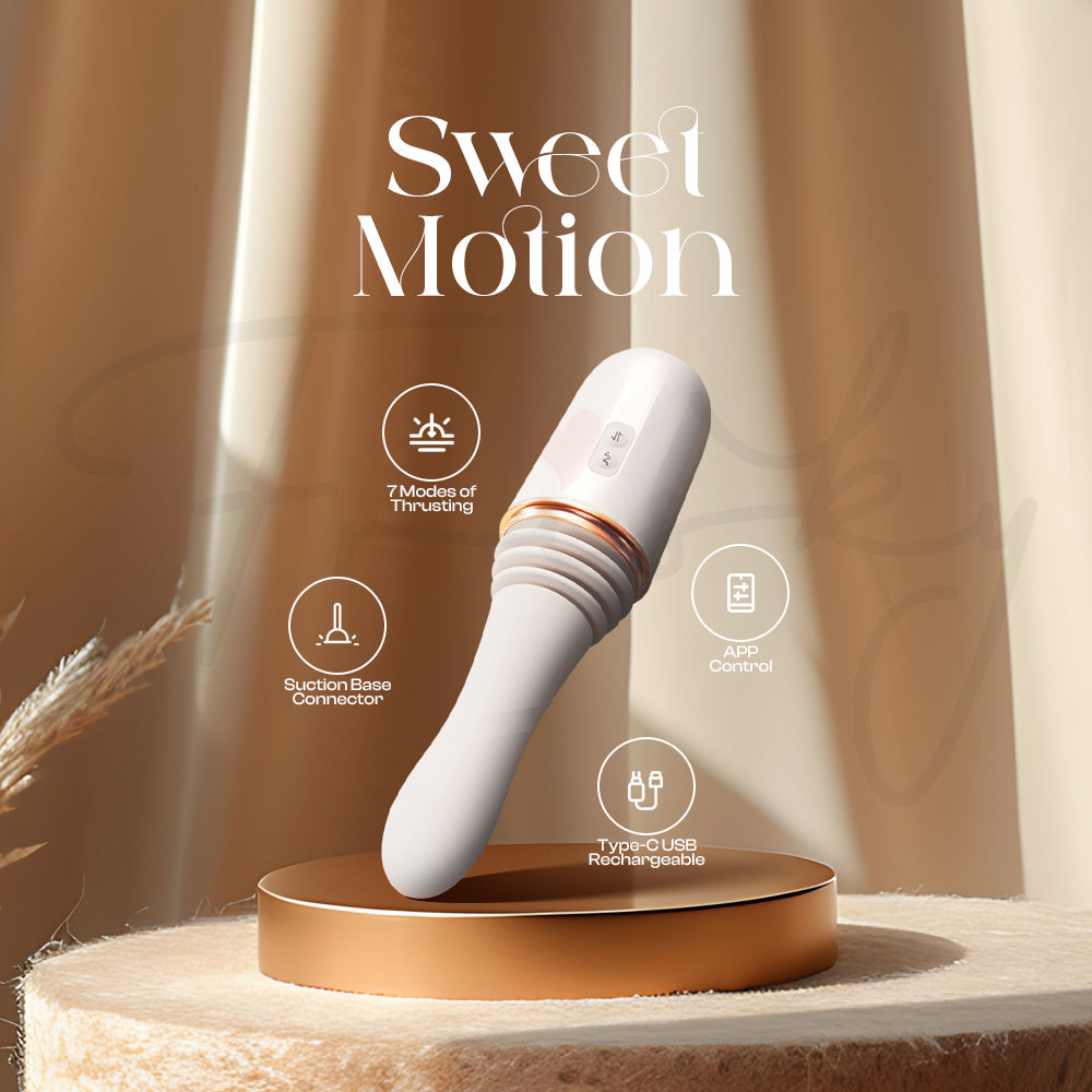 Compact Sweet Motion vibrator displayed upright on a smooth surface, elegant design