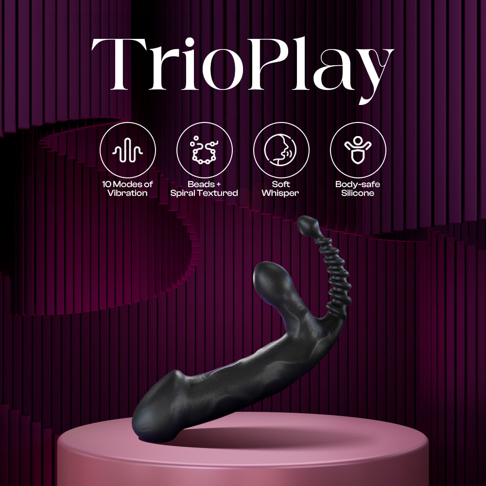 Black multi-head device displayed on platform highlighting TrioPlay design and versatility