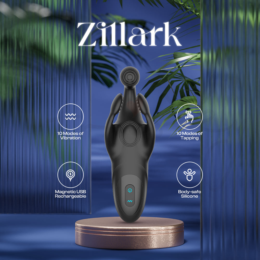 Angled shot of Zillark massager vibrator displaying curved design and modern aesthetic.