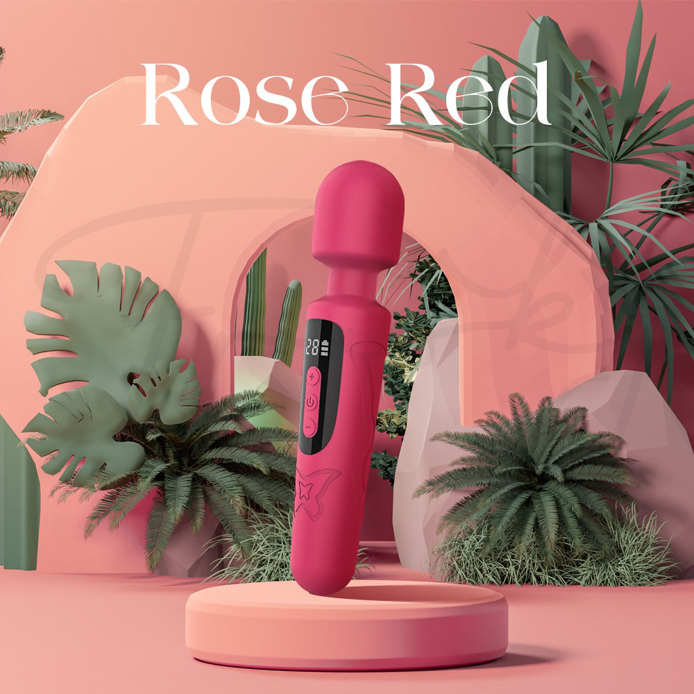 Rose Red Liora wand variant displayed upright with plants for modern aesthetic.