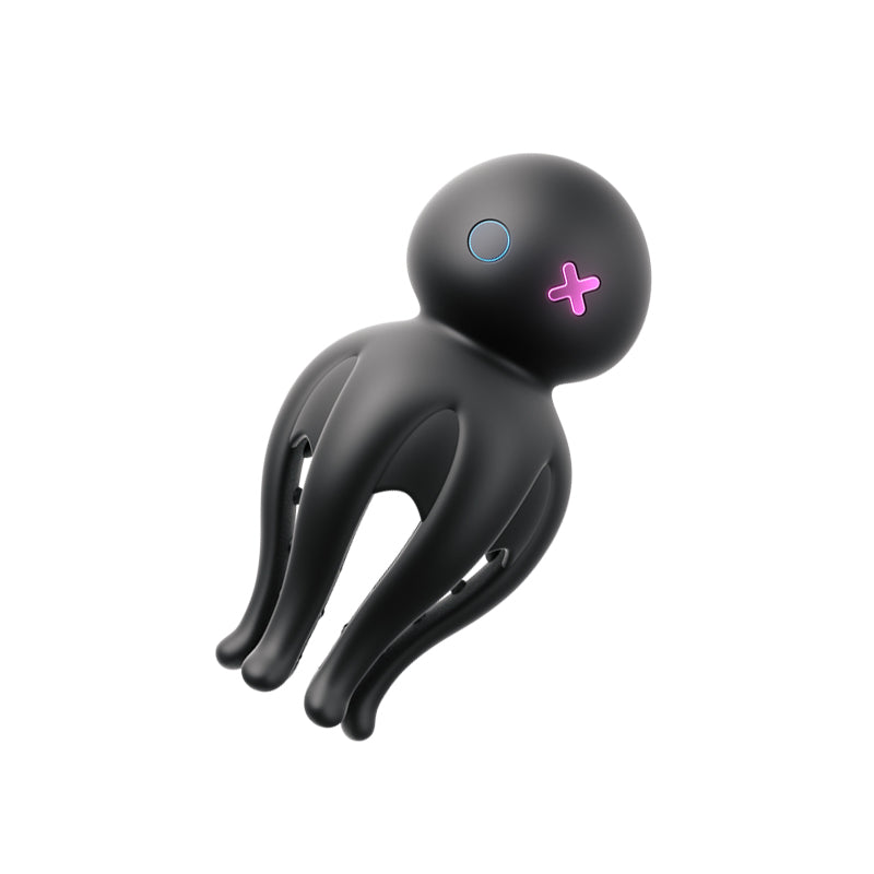 Octa app-controlled glans massager with ergonomic black silicone design on white background