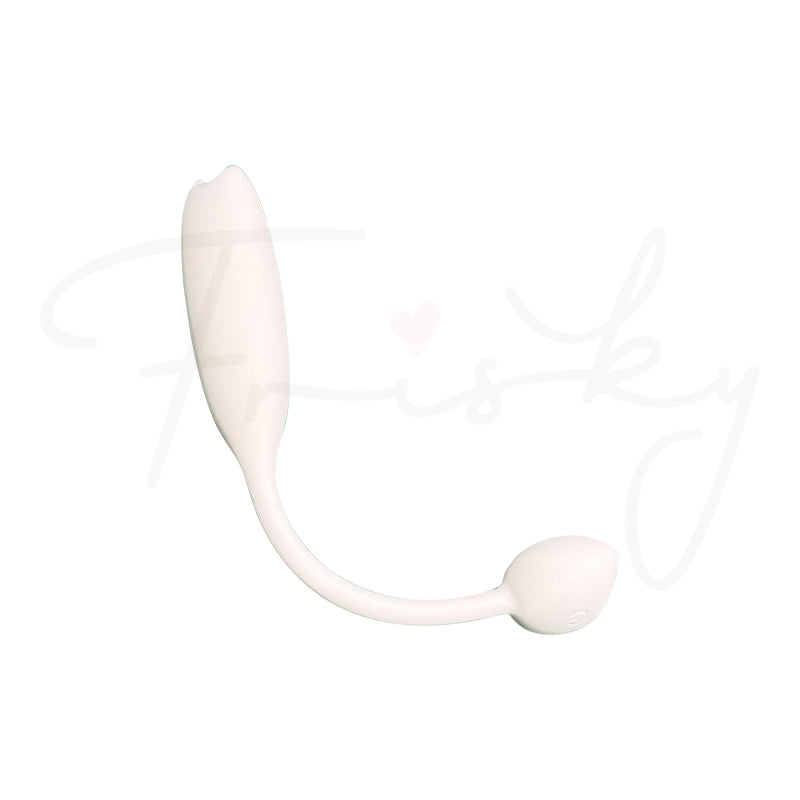 Ivory app-controlled vibrator angled diagonally on a plain white background, front view