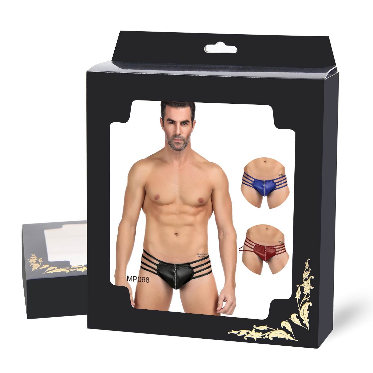 Skivvies - Synthetic Leather Sexy Zipper Men Underwear