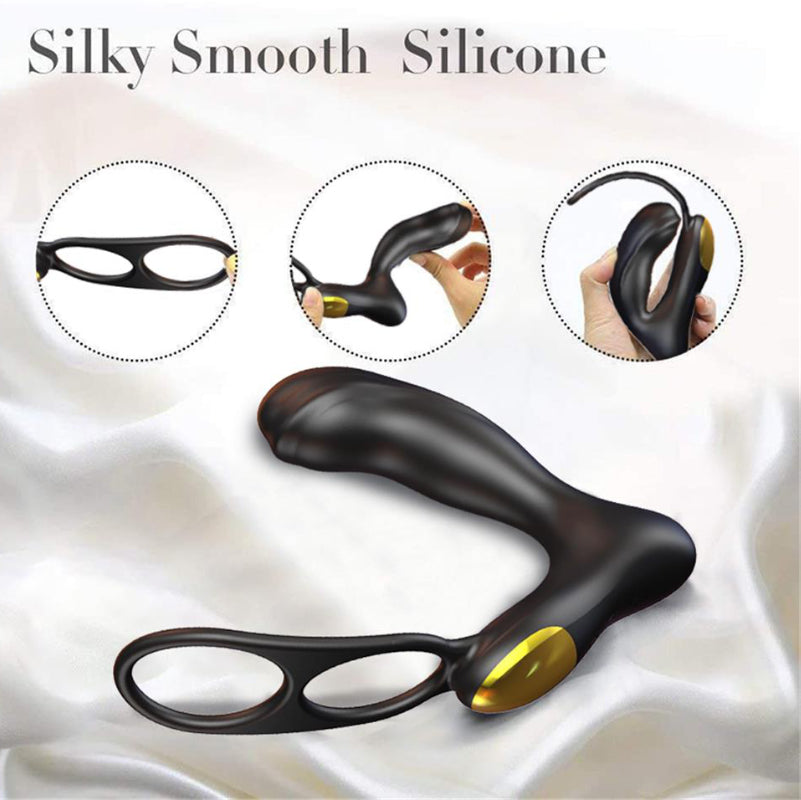 Close-up view highlighting smooth silicone texture of prostate massager with soft finish.