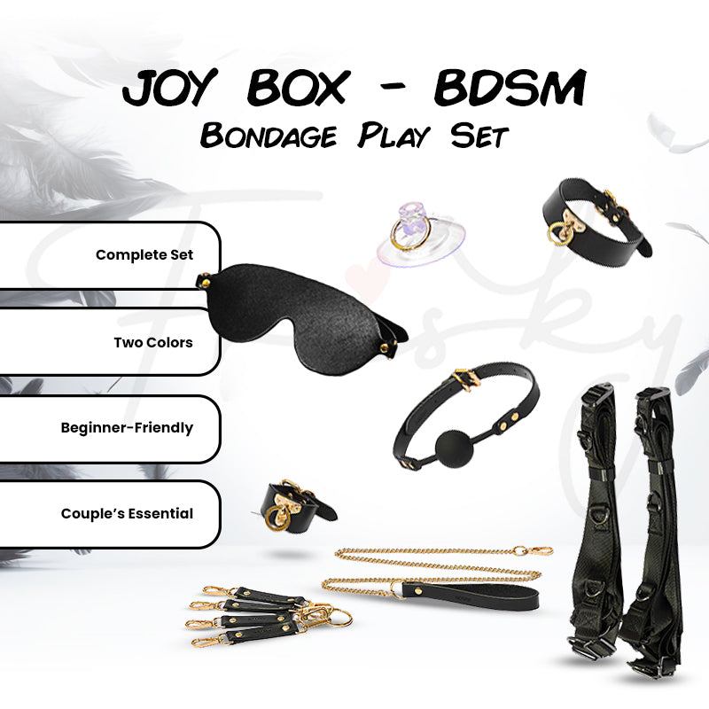 KISSTOY® JOY BOX Bondage Kit with full accessories displayed for BDSM roleplay.