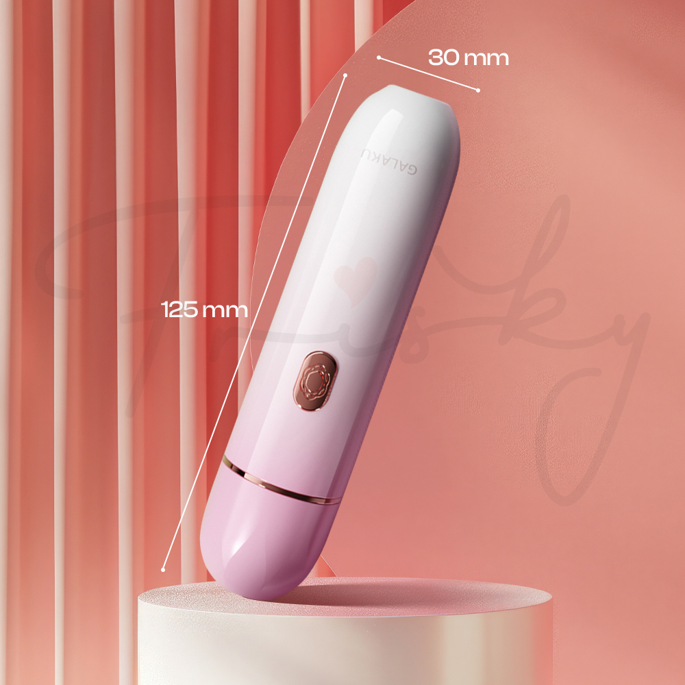 Coco suction toy displayed at an angle on a circular stand, showing its sleek and curved design with size dimension.