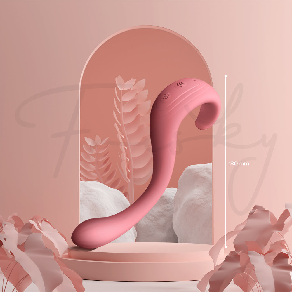 Side profile curved vibrator showing flexible neck and ergonomic G-spot targeting shape