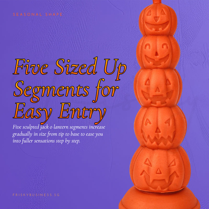 Stacked segments graphic showing the orange pumpkin plug upright on a purple background