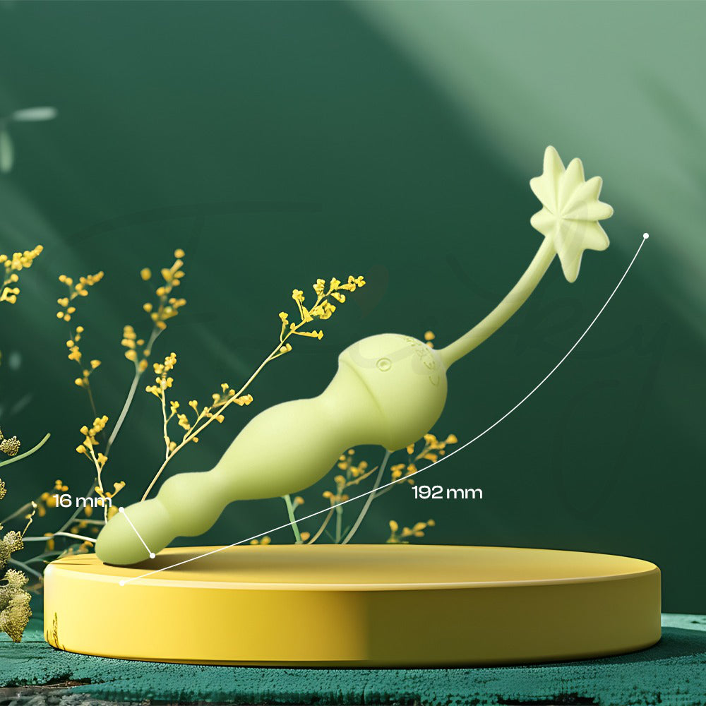 Slim curved silicone wand showcased with elegant nature inspired background