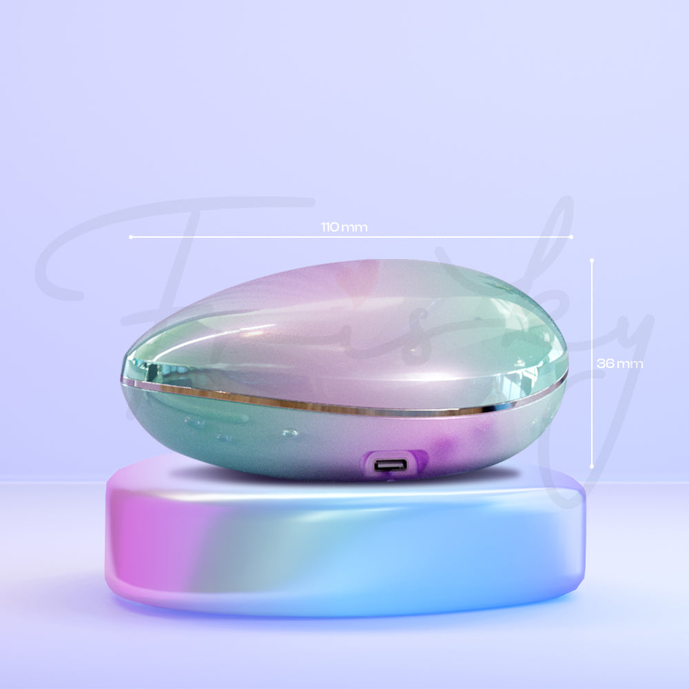 Close-up of Lumi Shell highlighting measurement in compact form.