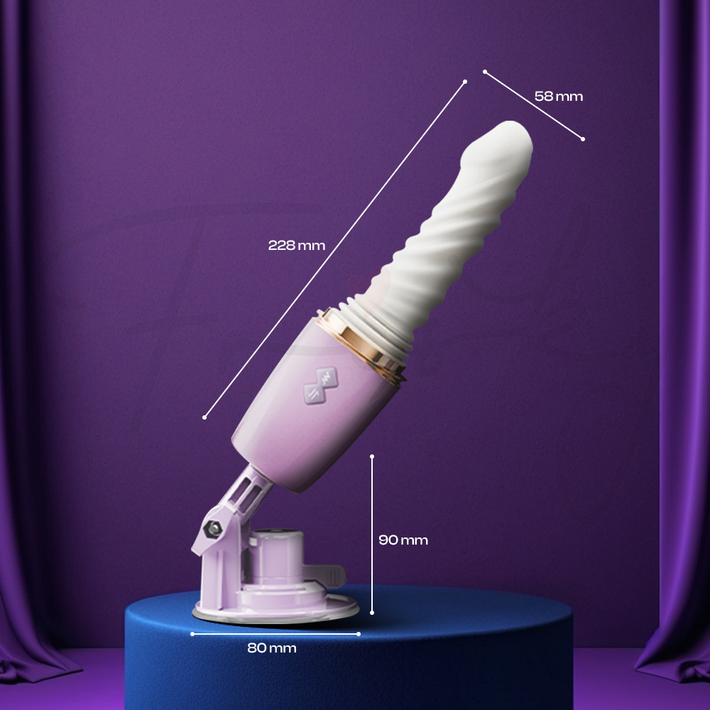 White and purple device with measurement markings on a purple background