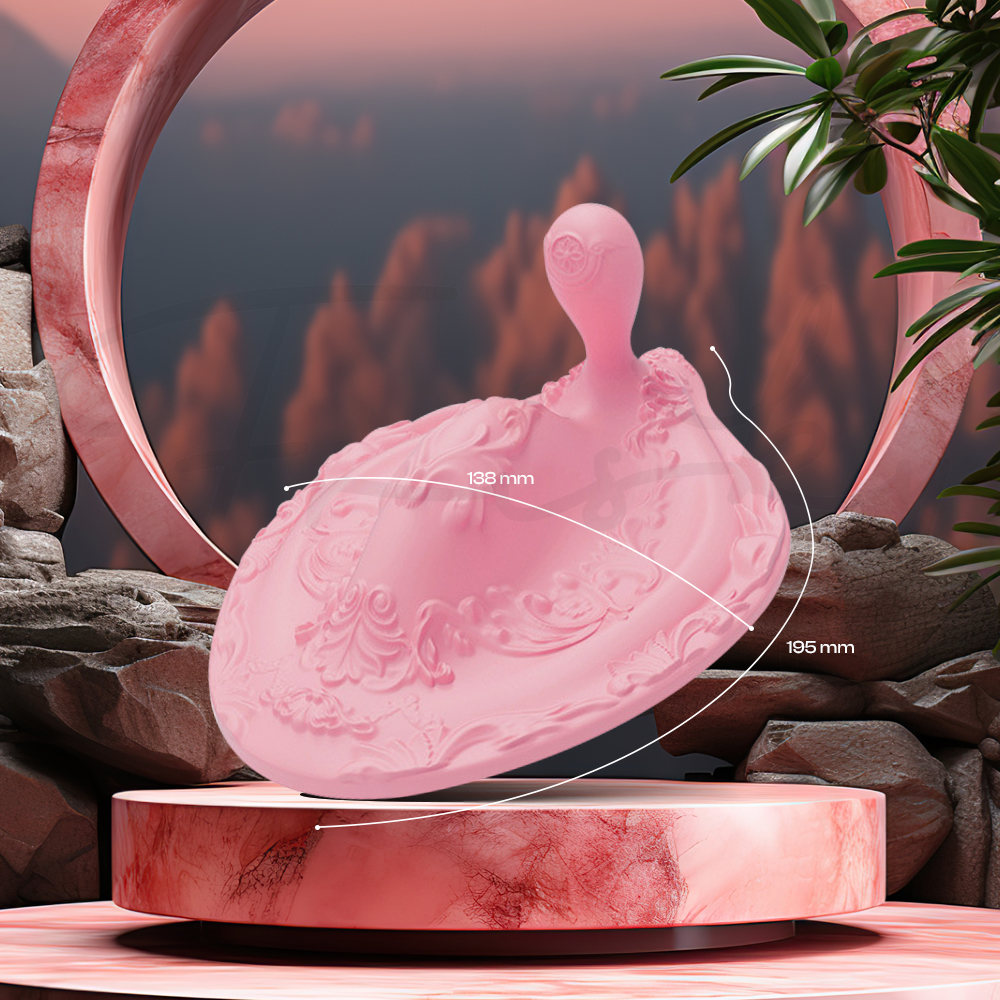 Pink stimulation mat with anal vibrator displayed elegantly with size dimension.