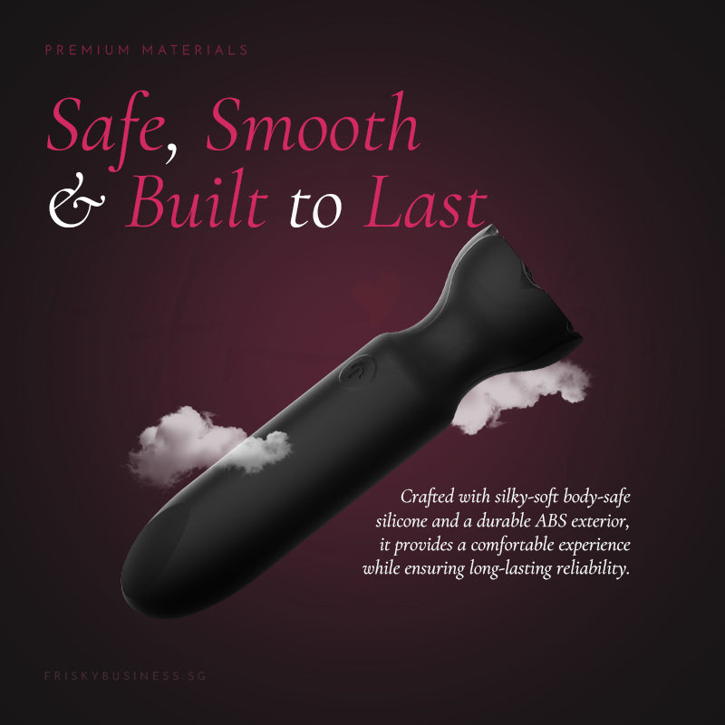 Bullet vibrator dimensions and size comparison on dark gradient background