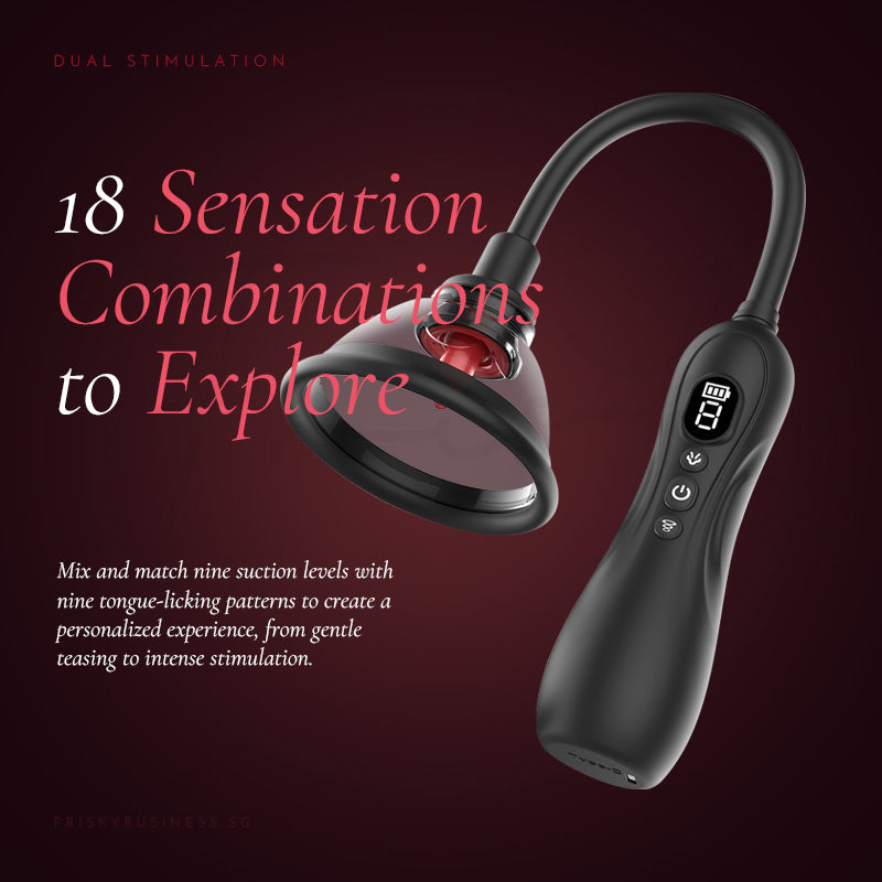 Black electronic device with digital display on a dark background, featuring text about sensation combinations.