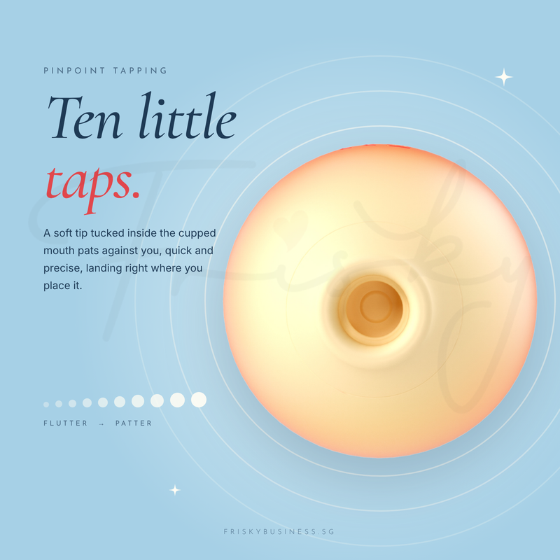 Ten little taps graphic showing the underside of the apple massager with its cupped opening