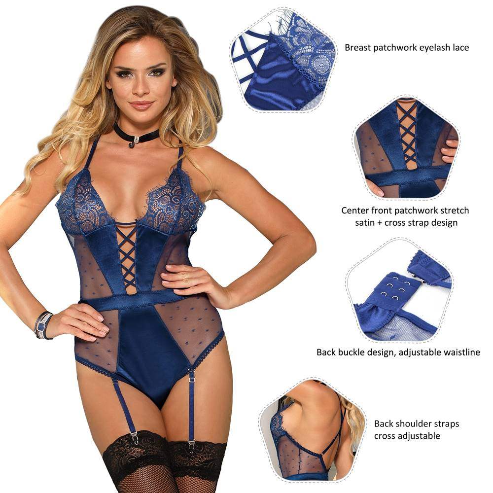 Teddy - 1 Pc Deluxe Satin Lace Lingerie with Garter - Frisky Business Adult Sex Toys Shop