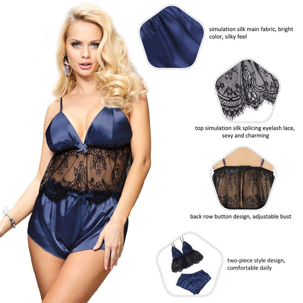 Cami Set - 2 Pcs Eyelash Silk Lace Camisole Sleepwear - Frisky Business Adult Sex Toys Shop