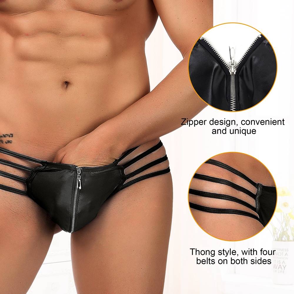 Skivvies - Synthetic Leather Sexy Zipper Men Underwear