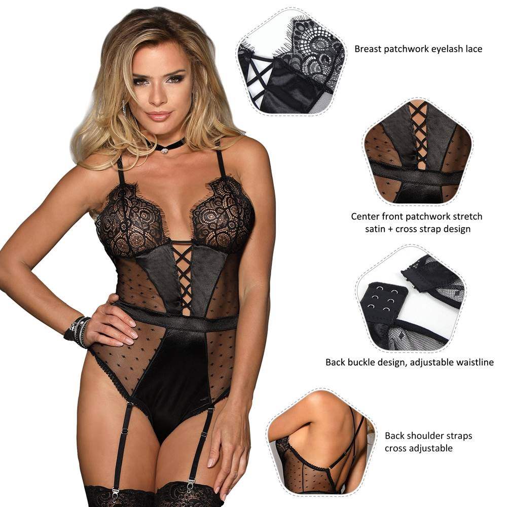 Teddy - 1 Pc Deluxe Satin Lace Lingerie with Garter - Frisky Business Adult Sex Toys Shop