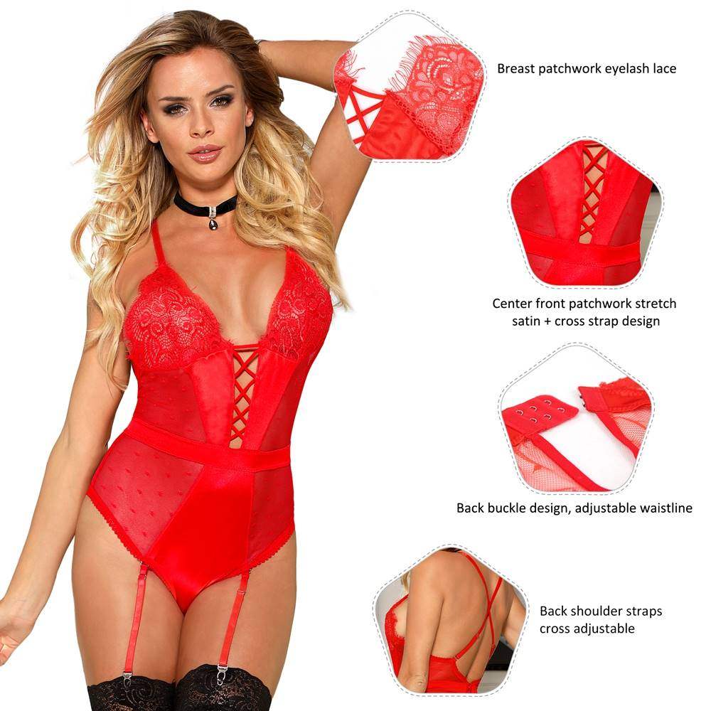 Teddy - 1 Pc Deluxe Satin Lace Lingerie with Garter - Frisky Business Adult Sex Toys Shop
