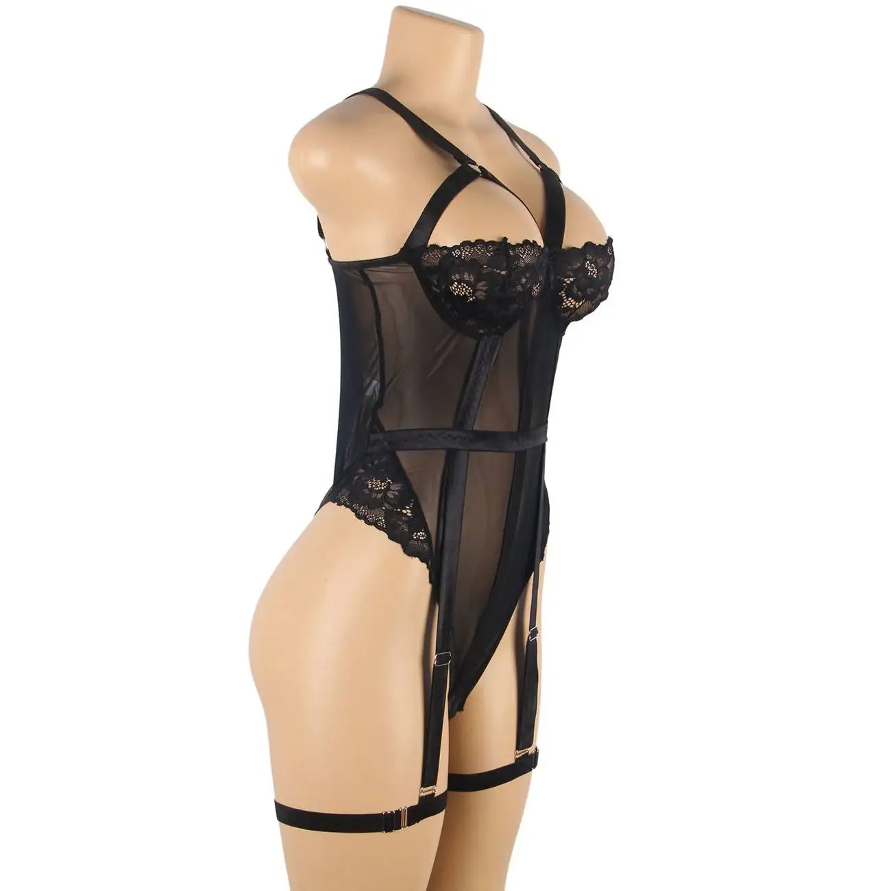 Teddy - 1 Pc Sexy Slim Lace Lingerie with Garter Leg Ring - Frisky Business Adult Sex Toys Shop