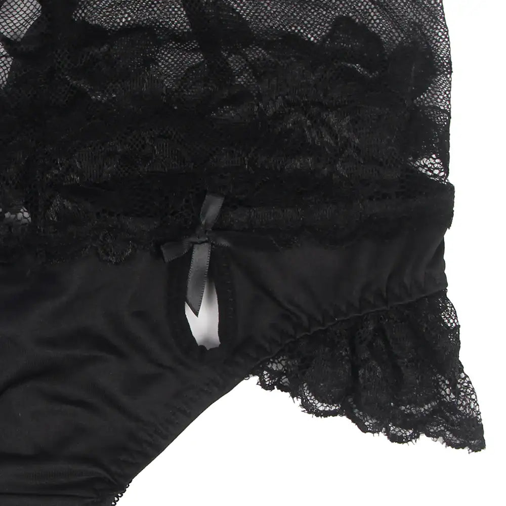 Panties - Black High Waist Strappy Floral Lace Underwear - Frisky Business Adult Sex Toys Shop
