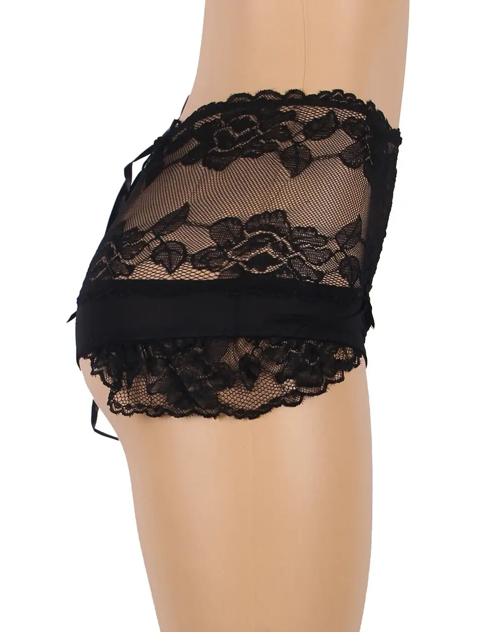 Panties - Black High Waist Strappy Floral Lace Underwear - Frisky Business Adult Sex Toys Shop