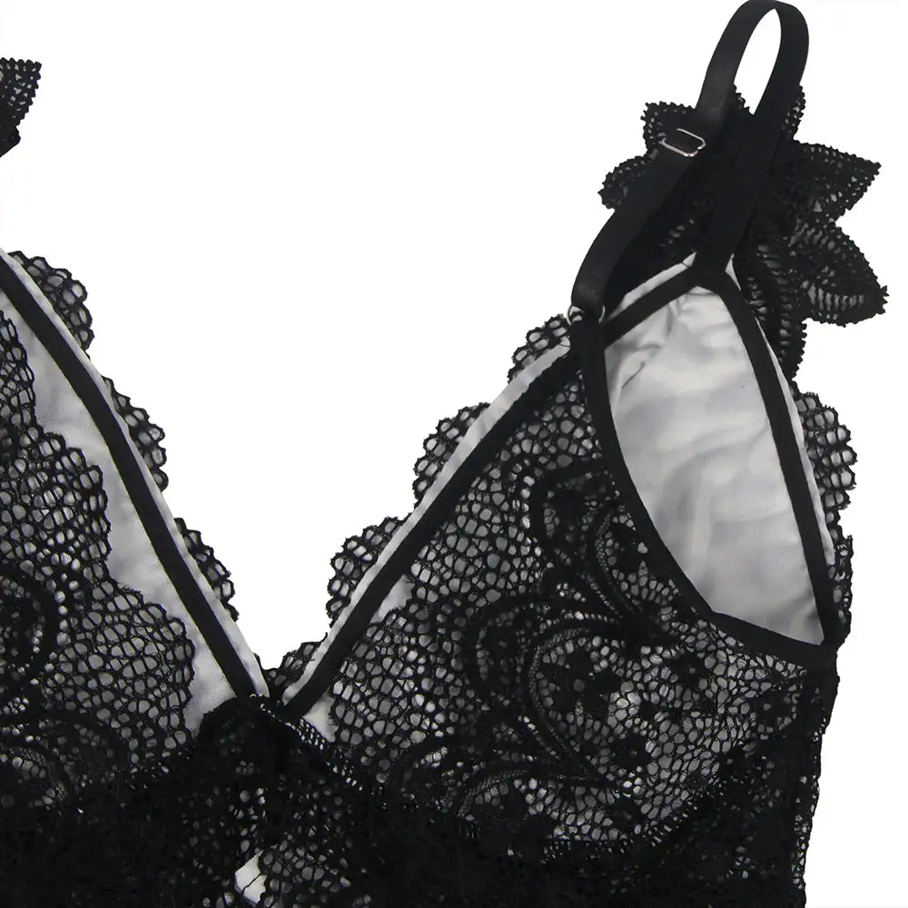 Babydoll - 2 Pcs V Neck Lace Stitching Strap with Flower Sleepwear - Frisky Business Adult Sex Toys Shop