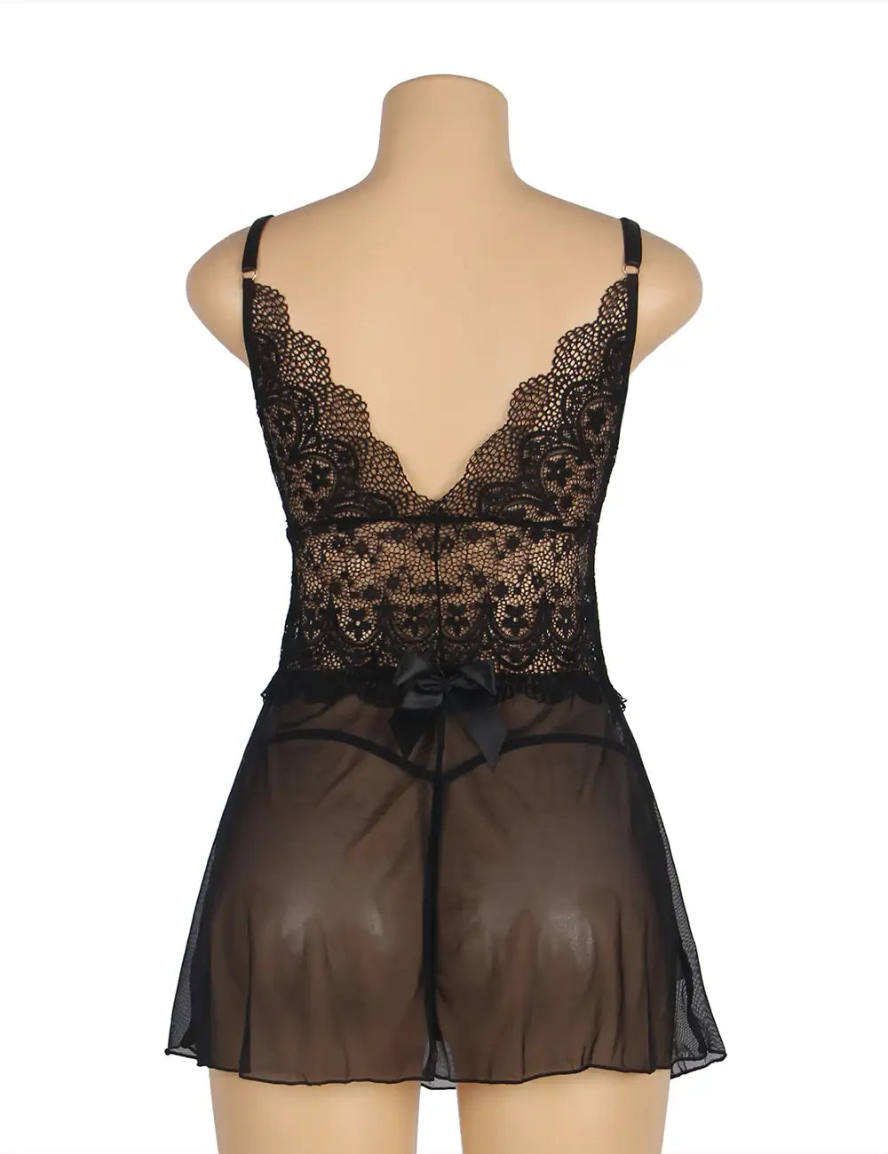 Babydoll - 2 Pcs V Neck Lace Stitching Strap with Flower Sleepwear - Frisky Business Adult Sex Toys Shop