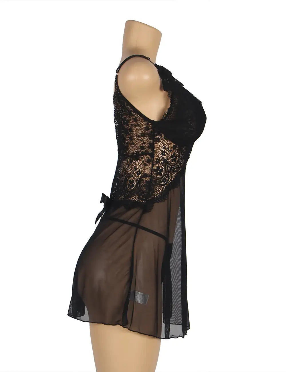 Babydoll - 2 Pcs V Neck Lace Stitching Strap with Flower Sleepwear - Frisky Business Adult Sex Toys Shop