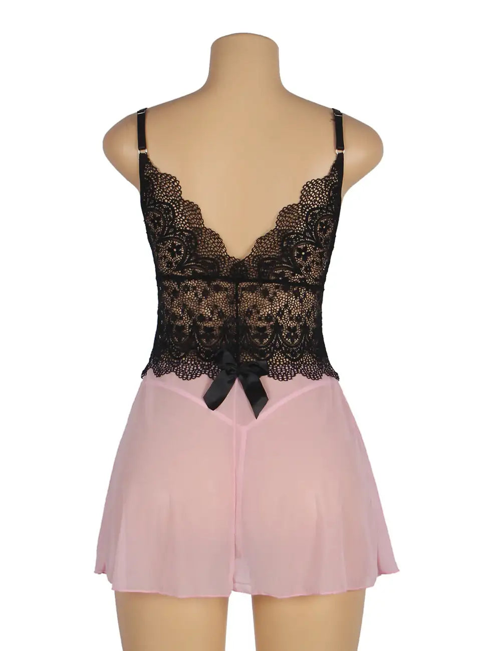 Babydoll - 2 Pcs V Neck Lace Stitching Strap with Flower Sleepwear - Frisky Business Adult Sex Toys Shop