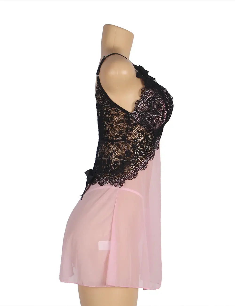 Babydoll - 2 Pcs V Neck Lace Stitching Strap with Flower Sleepwear - Frisky Business Adult Sex Toys Shop