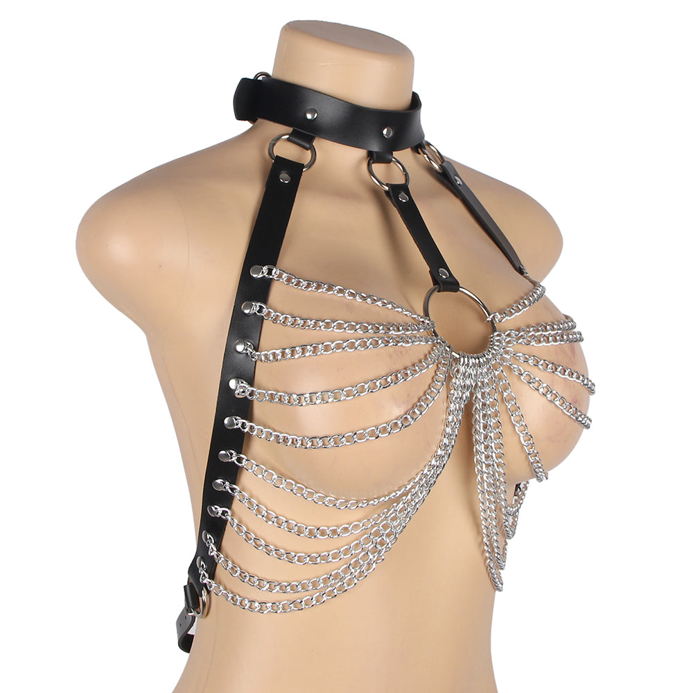 BDSM - 1 Pc Leather Chest Punk Bondage Belt With Chain