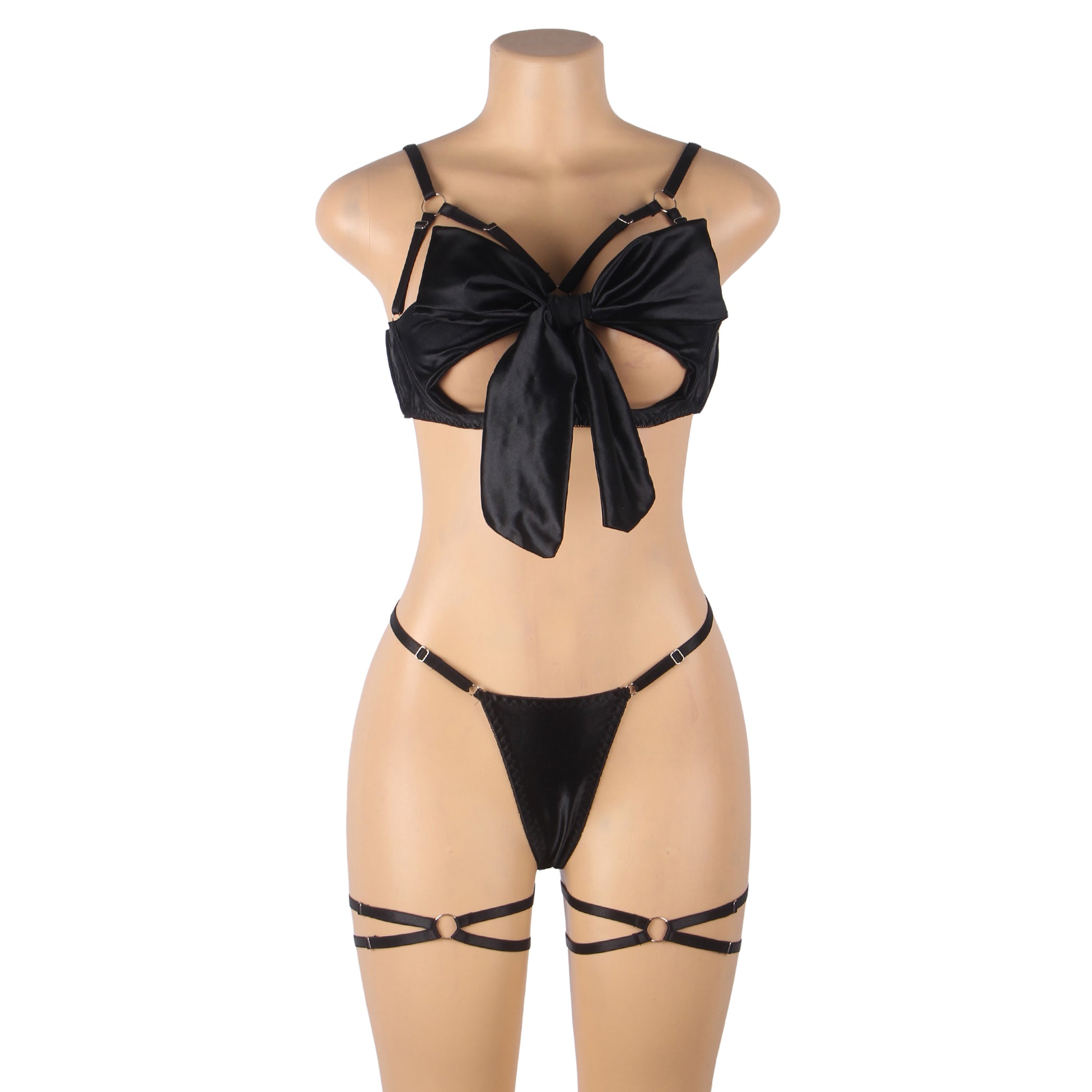 Bra Set - 3 Pcs Openable Bow Bra Set with Leg Ring