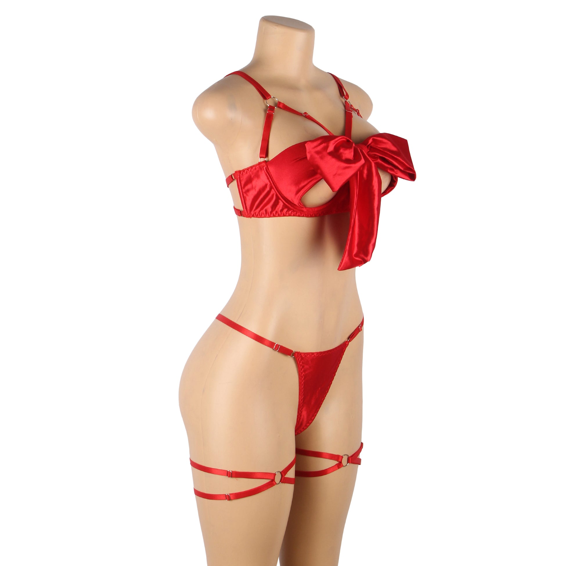 Bra Set - 3 Pcs Openable Bow Bra Set with Leg Ring