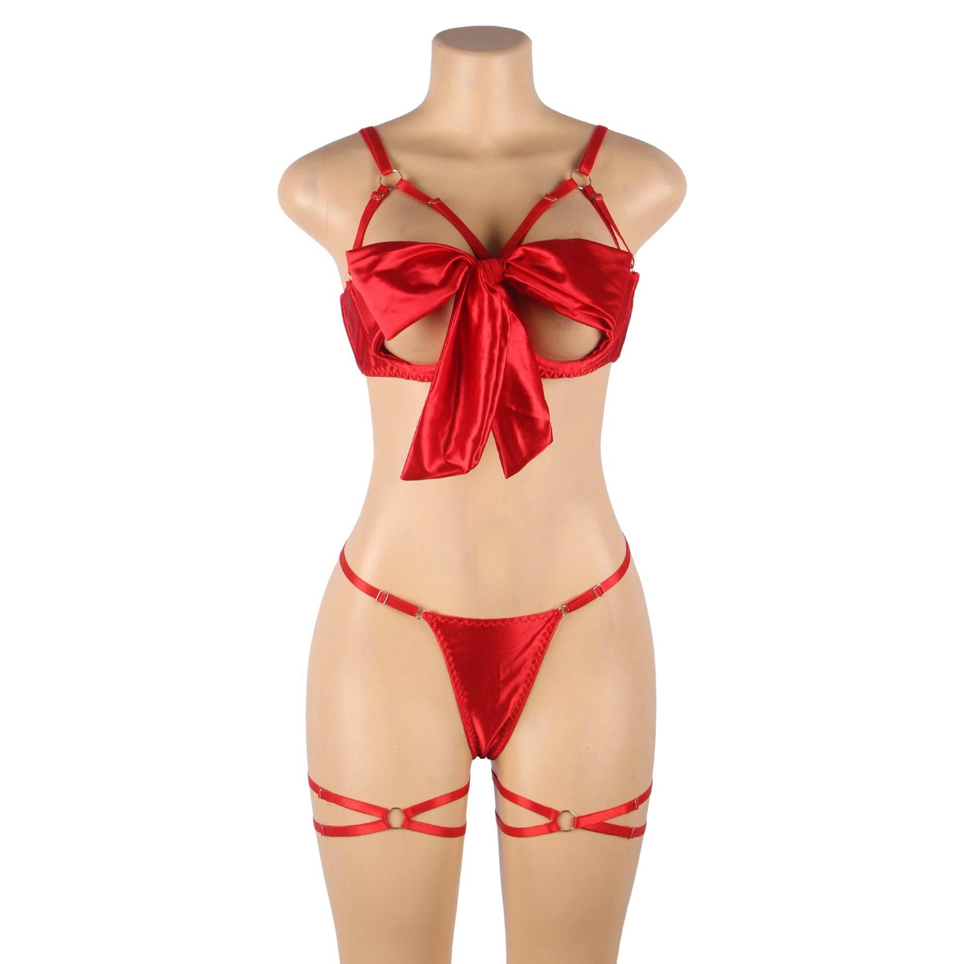 Bra Set - 3 Pcs Openable Bow Bra Set with Leg Ring