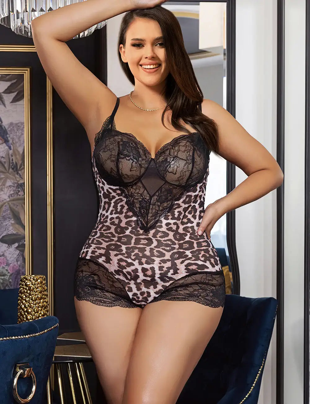 Bodysuit - 1 Pc Leopard Lace Sexy Bodysuit - Frisky Business Adult Sex Toys Shop