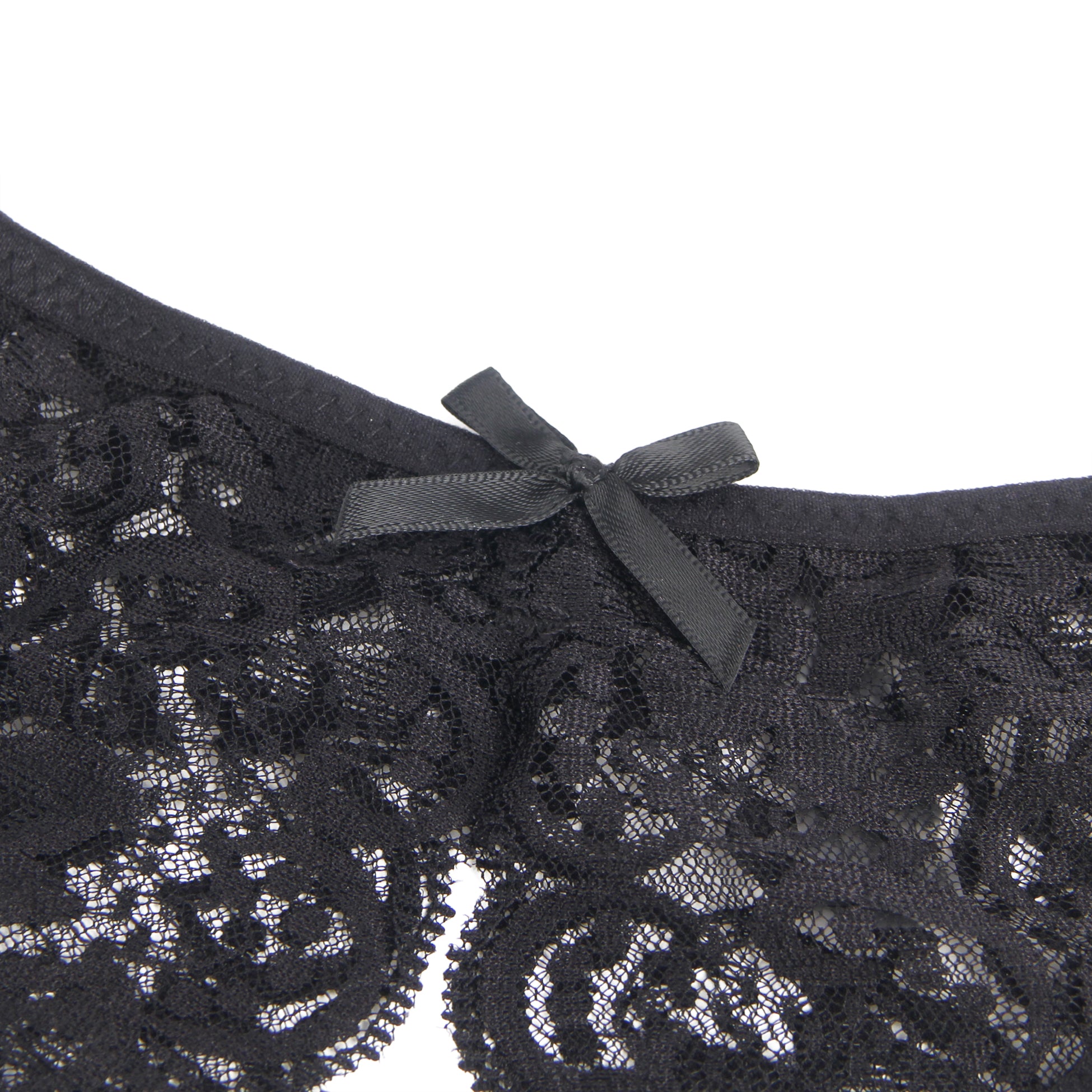 Panties - Black Sexy Open Crotch Lace Bow Ladies Underwear