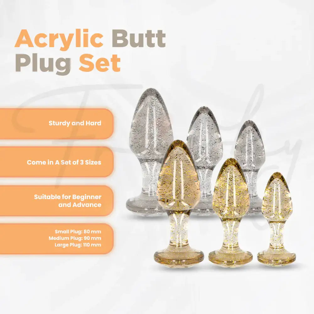 SHOTS Ouch! Acrylic Butt Plug Set Silver Smooth acrylic surface for comfortable and safe insertion during solo or partnered use Singapore