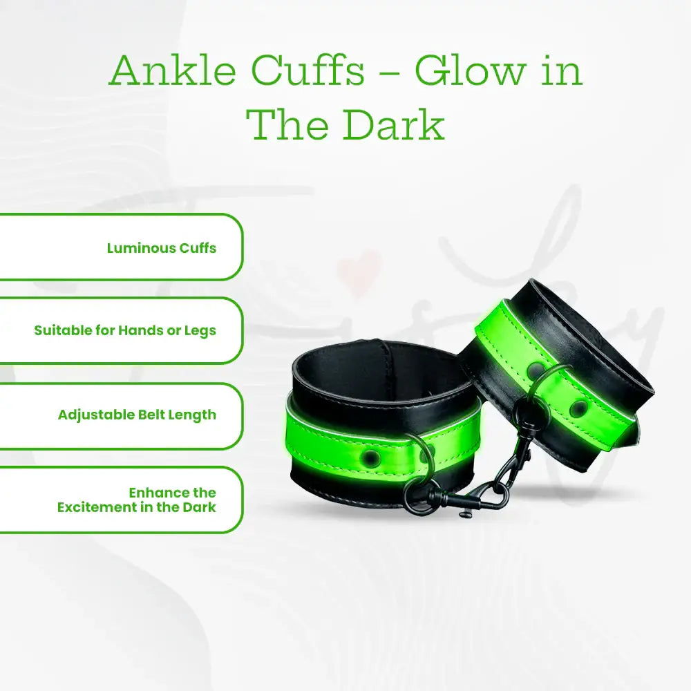 SHOTS Ouch! Ankle Cuffs Glow in The Dark durable PU leather with soft lining for comfortable wear Singapore