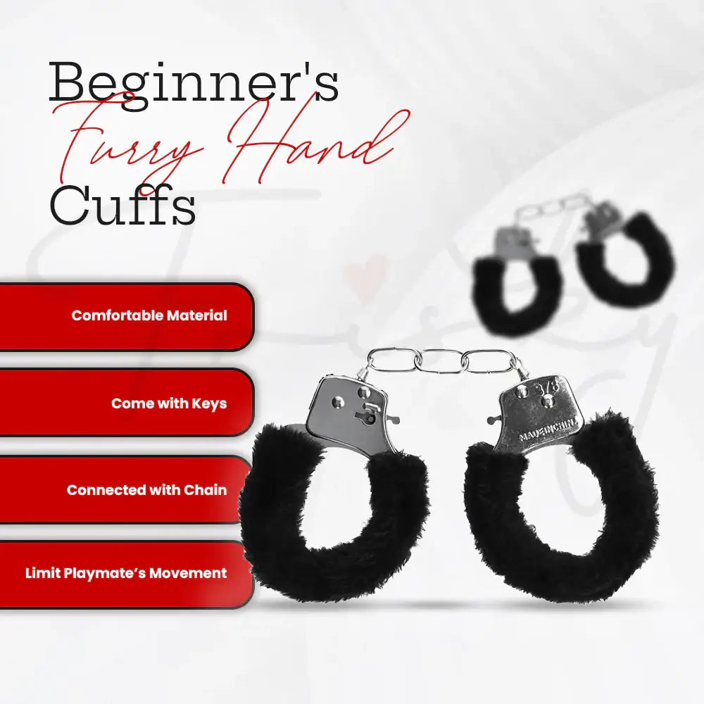 SHOTS Ouch! Beginner's Furry Hand Cuffs premium faux fur design with secure locking mechanism for beginner bondage sessions Singapore