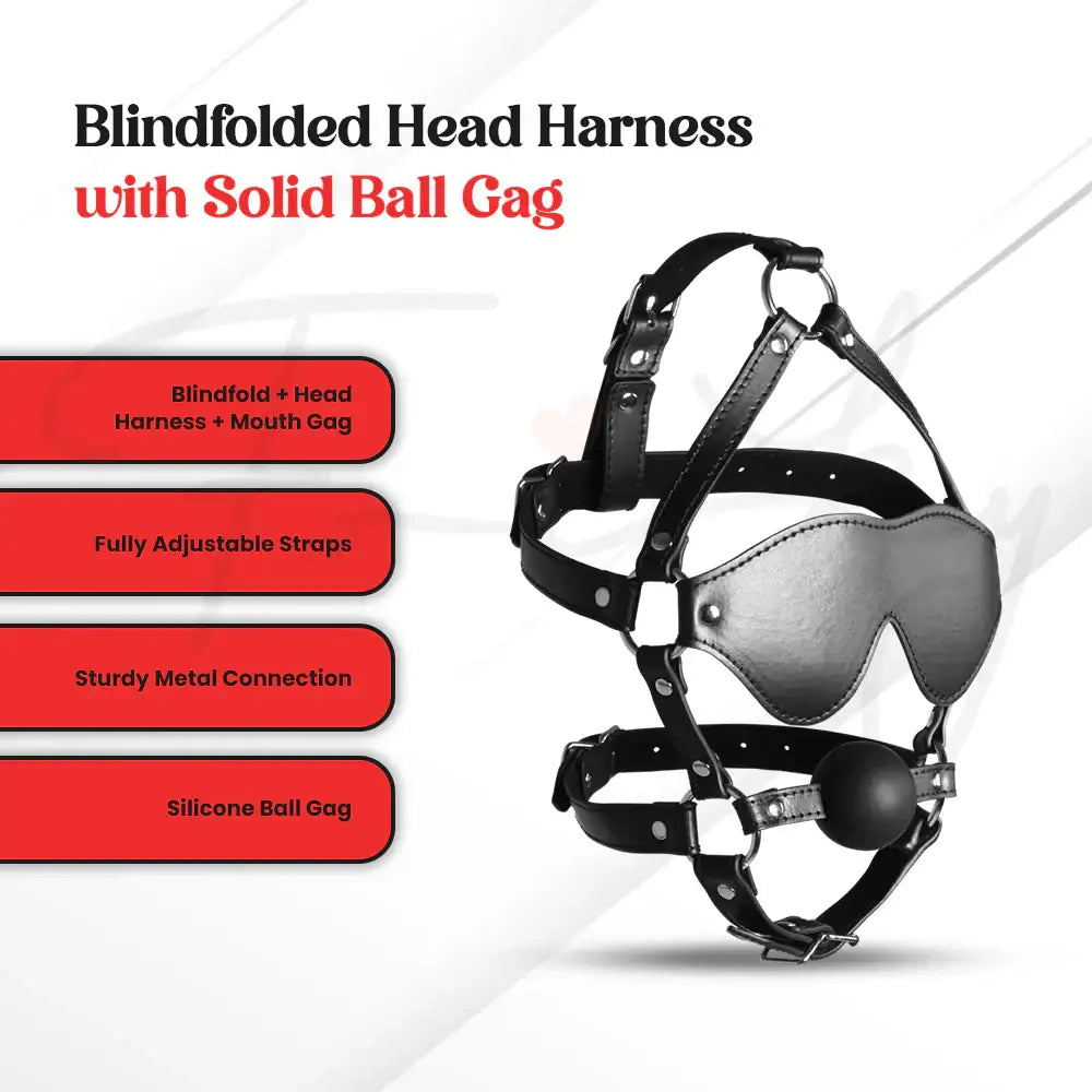 SHOTS Ouch! Blindfolded Head Harness with Solid Ball Gag durable design featuring soft material for safe bondage experiences Singapore
