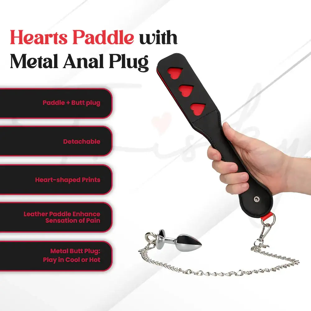 SHOTS Ouch! Hearts Paddle with Metal Anal Plug ergonomic handle for comfortable grip adult accessory Singapore